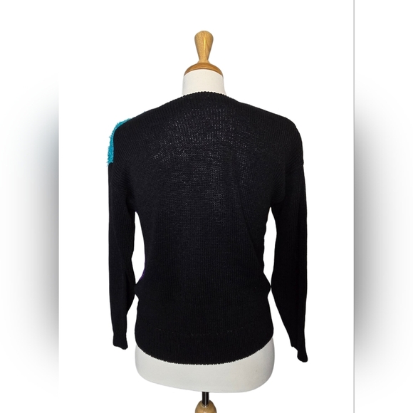 Color Block Granny Goodness Vibrant 3D Knit Flashy Geometric 80s Sweater Size LG - Picture 4 of 5